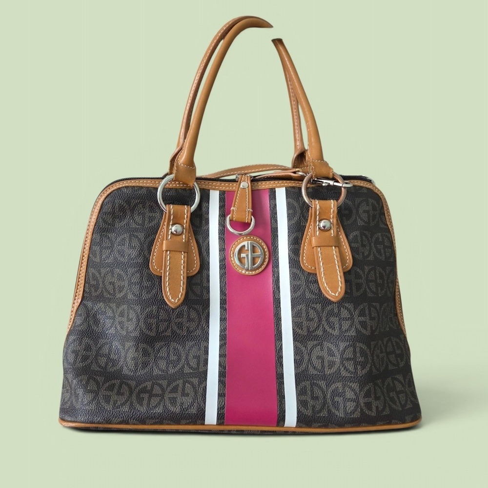 Giani Bernini Signature‎ Colorblock Dome Medium Satchel Brown Pink Crossbody Bag